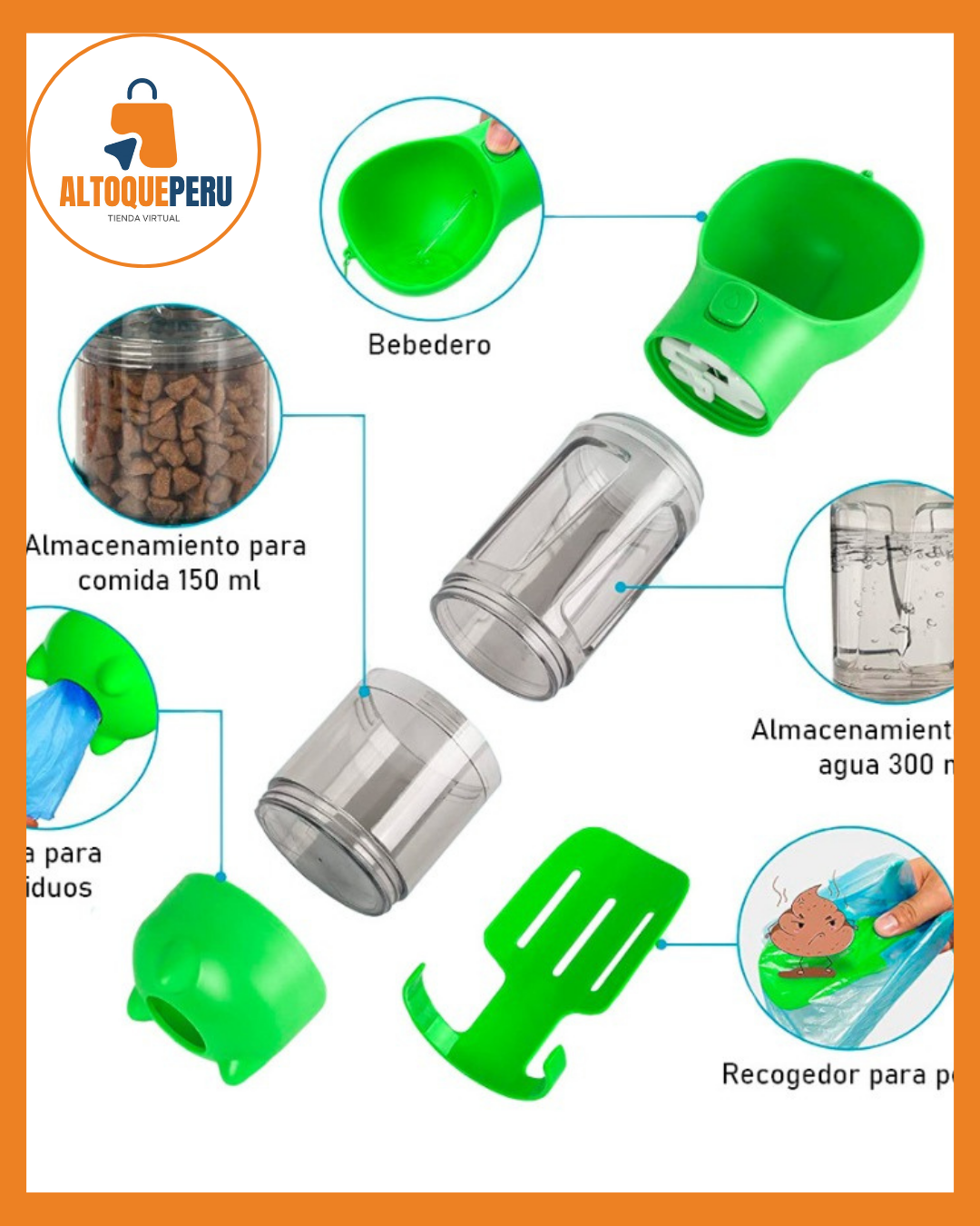 BOTELLA PORTATIL 4 EN 1 MULTIFUNCIONAL PARA MASCOTAS